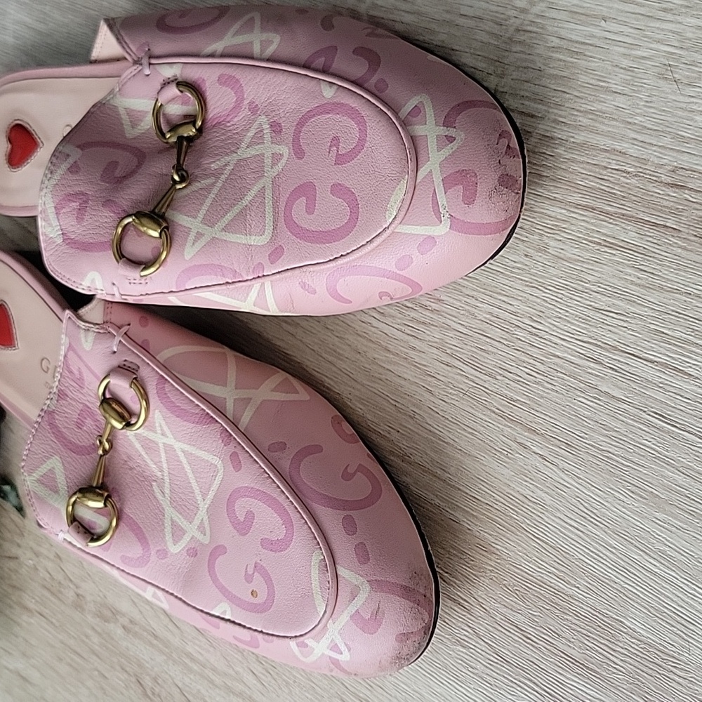 Gucci Pink Printed Ghost Princetown Horsebit Loafer Slides - Picture 3 of 9